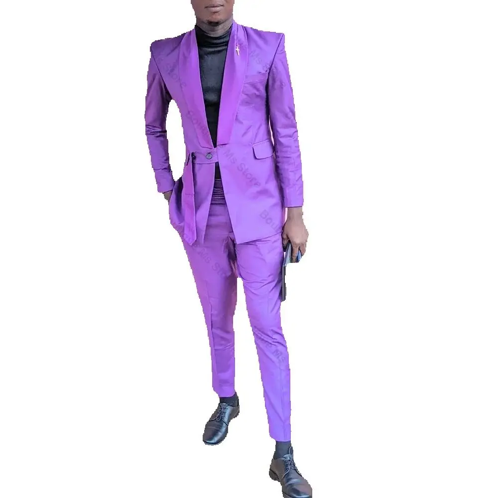 Purple Slim Single Button Men Suit Two Pieces(Jacket+Pants) Outfits Casual Party Prom Wedding Set