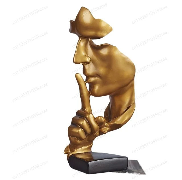 Thinker Statue Sculpture Silence Is Gold Figurines Resin Retro Home Decor For Office Study Living Room Abstract Face Ornaments