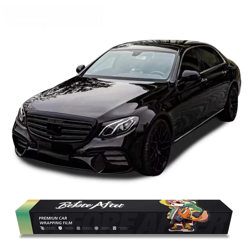 1.52x17m Glossy Metallic Superior Black Bubble Body Vinyl Car Wrapping PET Metal