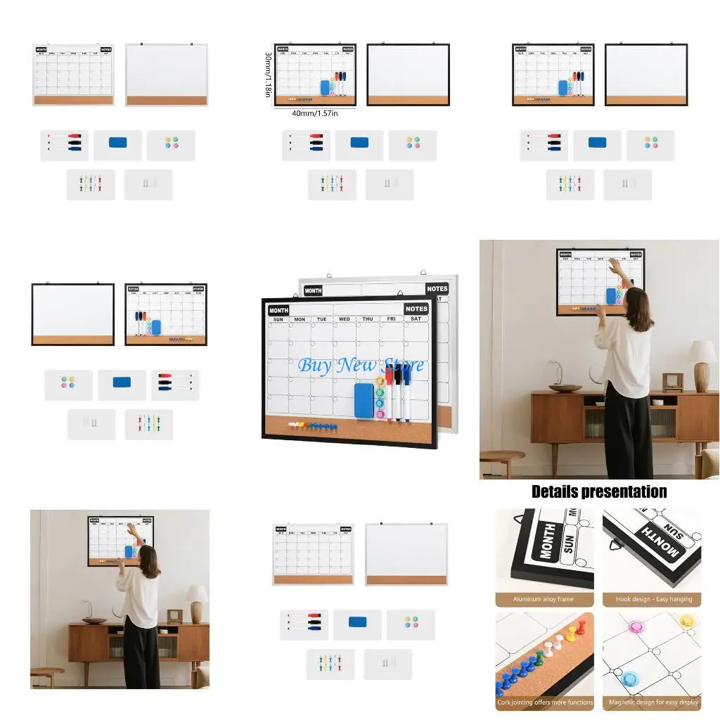 

20CE Whiteboard Monthly Calendar Display Modern Aluminum Edging