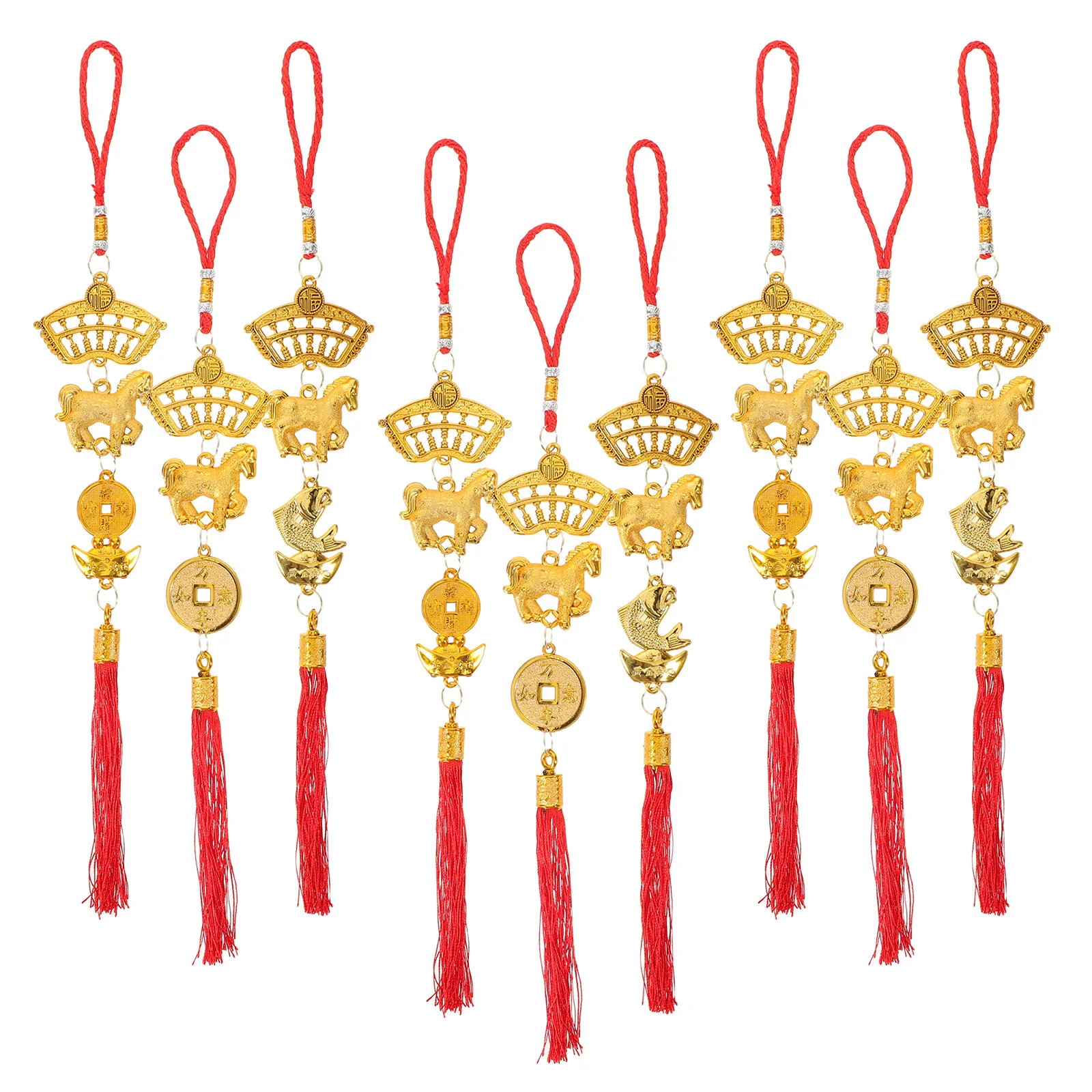 9 قطعة ديكور حصان زودياك الصيني 2026-السنة القمرية الجديدة الأحمر شرابة قلادة الحلي لحفلة Tet مهرجان الربيع المنزل بونساي
