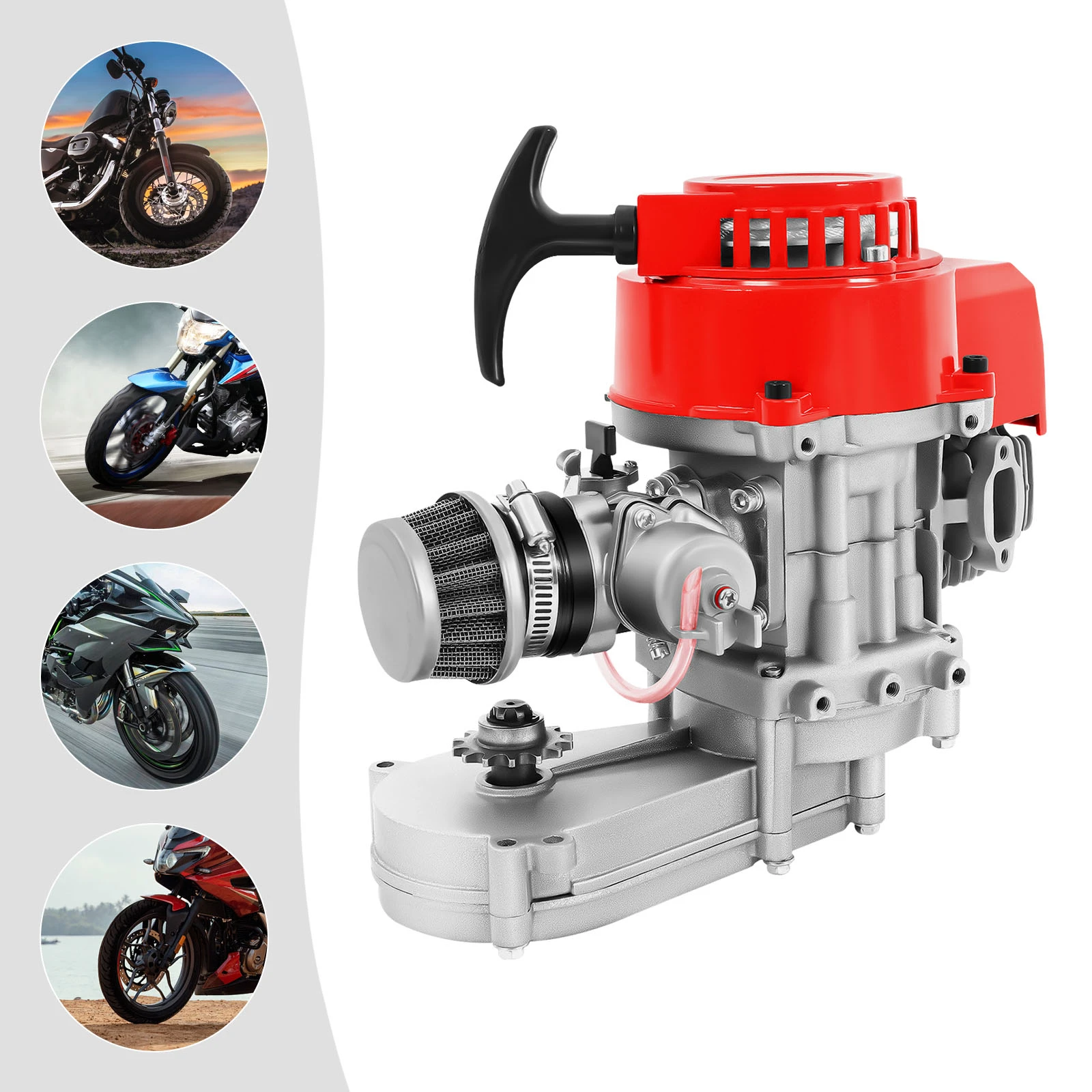 

49-кубовый 2-тактный двигатель, одноцилиндровый пусковой двигатель с тросом, 2-тактный двигатель для мини-байка и карманного мотоцикла