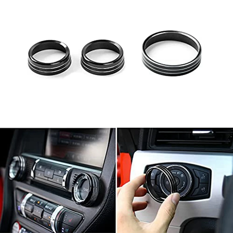 Aluminium Alloy Headlight Volume Tune Knob Cover Trim Ring Interior Decor for Ford Mustang 2015-2021 Accessories,Black
