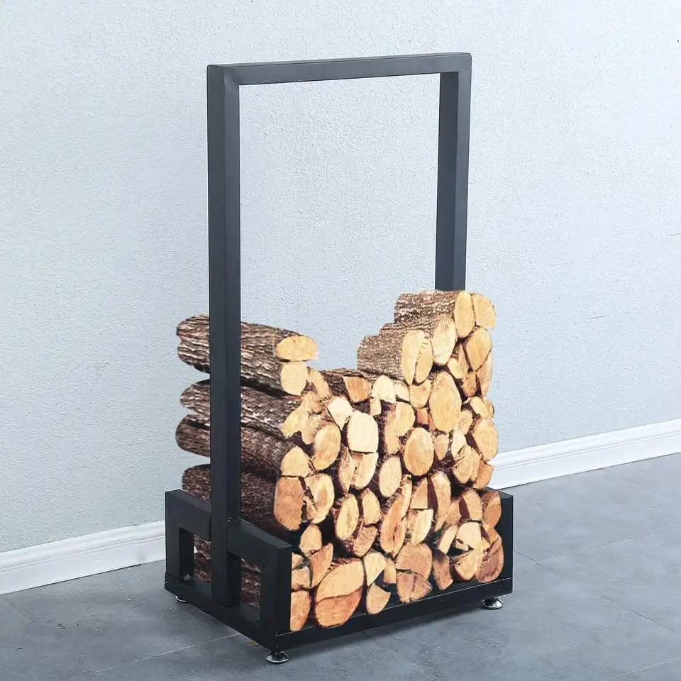 Heavy Duty Metal Modern Firewood Log Holder for Home Fireplace Decoration Indoor/Outdoor Use Lumber Storage Stacking