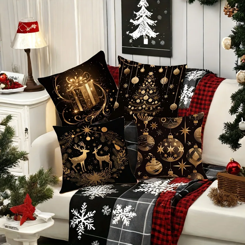 Taie d\'oreiller sur le thème de Noël, taie d\'oreiller, décoration de fête de vacances à la maison, adaptée au salon, canapé, housse de coussin,