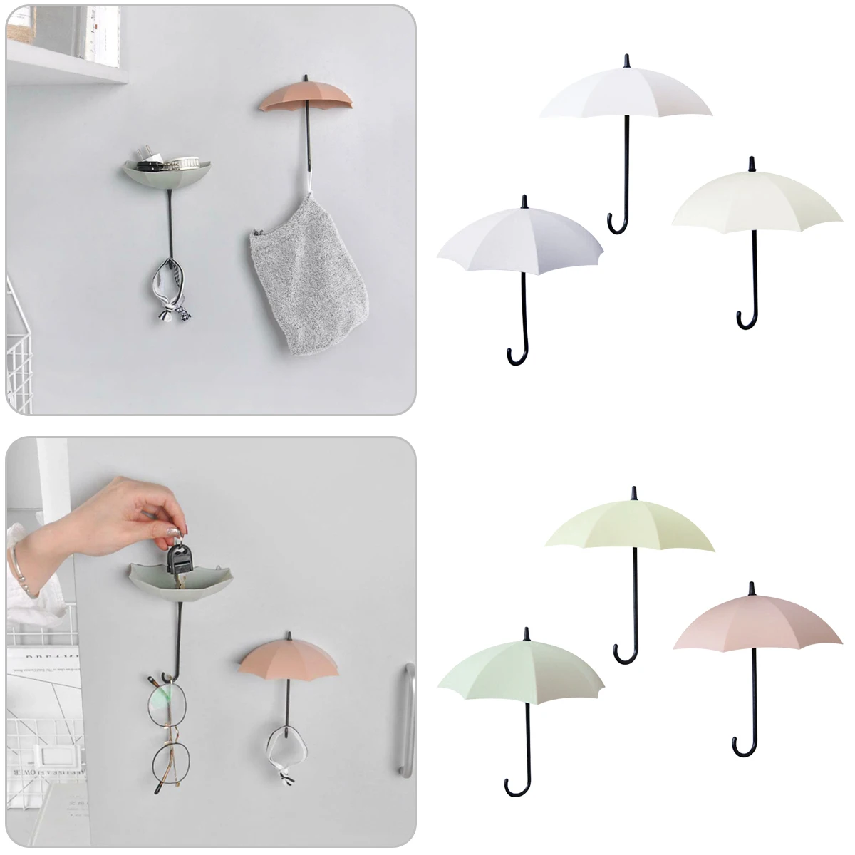 

Umbrella Shape Wall Adhesive Nail-Free Hooks 3pcs Decorative Small Objects Single Hanging Hooks opp Pouch