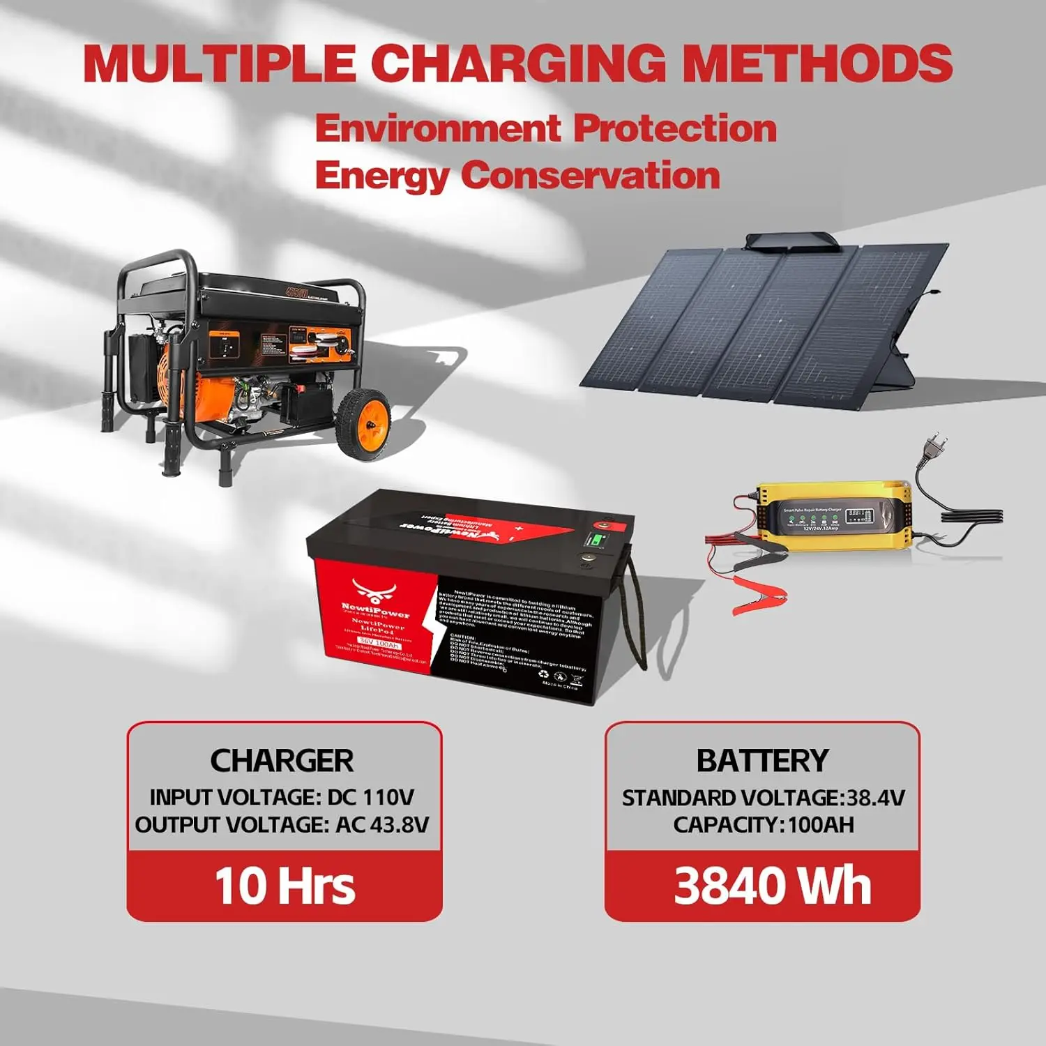 48V 100Ah LiFePO4 lithium battery, 120A BMS, 10000+ deep cycle lithium iron phosphate battery