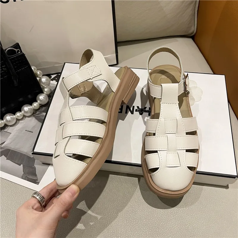 Women Summer Casual Soft Flat Sandals Leather Women Gladiator Sandals Slip on Ladies Thick Sole Beach Roman Zapatillas De Mujer