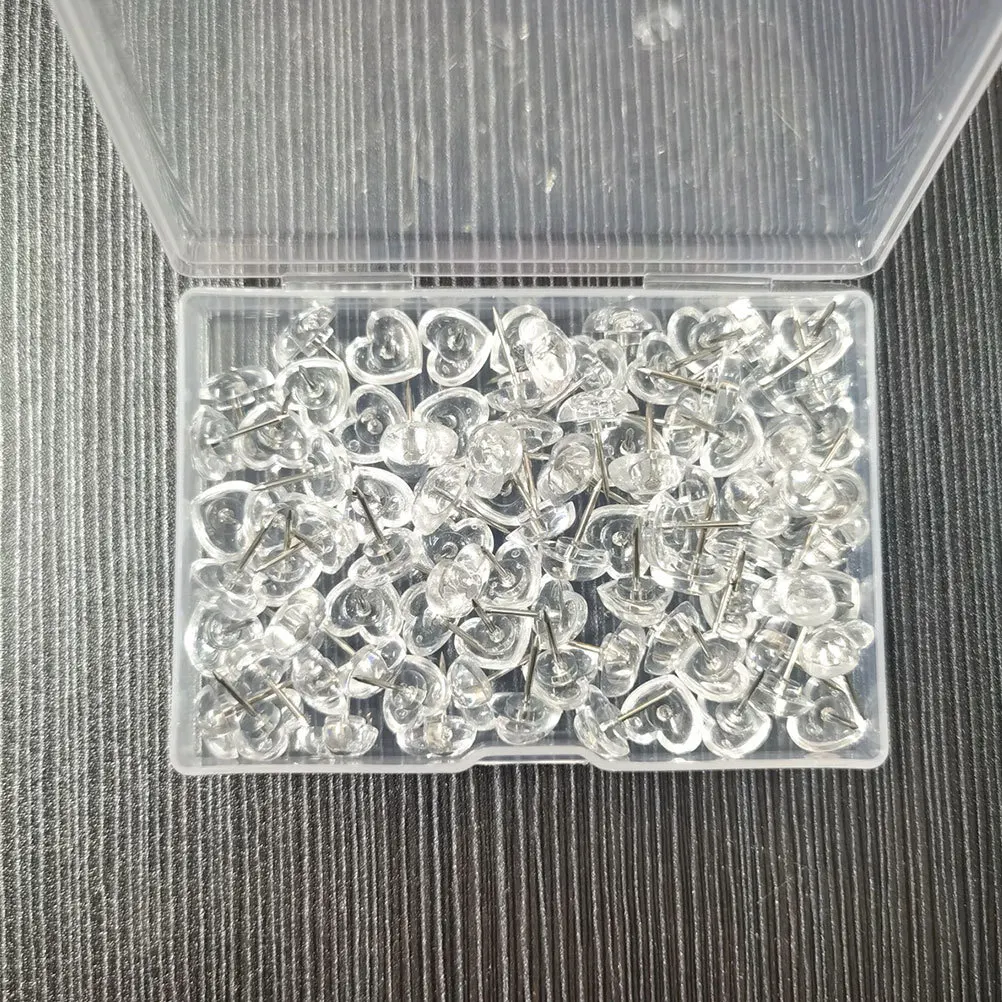 

200pcs Heart Shape Pushpins Plastic Nickel Plated Iron Thumb Tacks For Cork Board Map Office Desk Home Use Multi-Function
