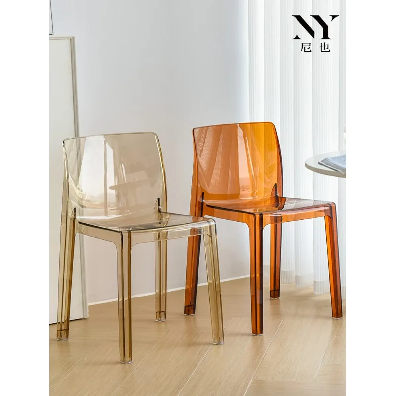 Modern Transparent Acrylic Dining Chair Trendy Ghost Design Vanity Seat Home Stackable Backrest Negotiation Chair Minimalist