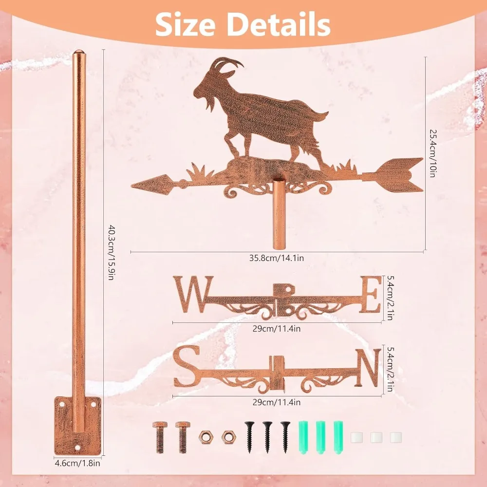 Goat Weather Vane for Roof Mount Animal Metal Weathervane Wind Direction Indicators Wind Vanes for Yard Outdoor Farm Barn Sheds