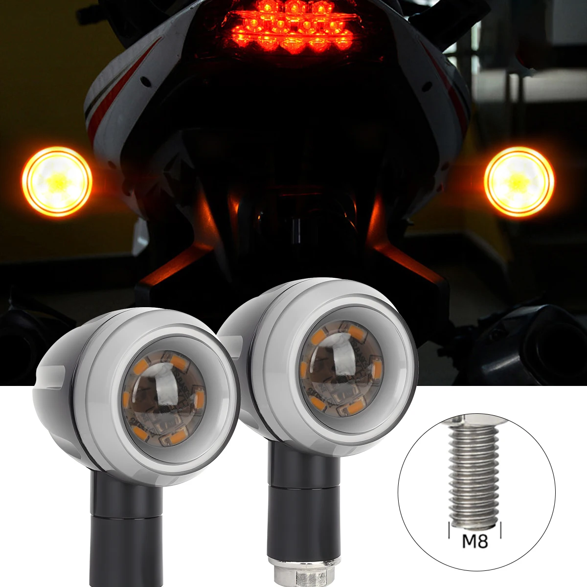 1Pair Motorcycle Turn Signal Lights Rear Brake Indicator Lights Red Yellow Rear Tail Lamp DRL Driving Lamp No Strobe Bullet Head