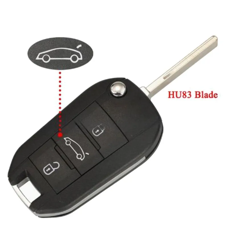 Super Sale Car Flip Remote Key 433Mhz 4Chip Key 3 Button HU83 Blade Key for Citroen Peugeot