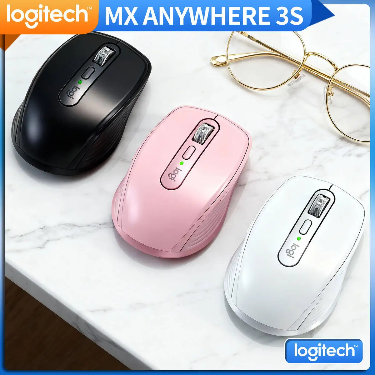 

Logitech MX Anywhere 3S Ergonomic Wireless Mouse Silent Operation Fast Scrolling Long Battery for Office Travel Gaming