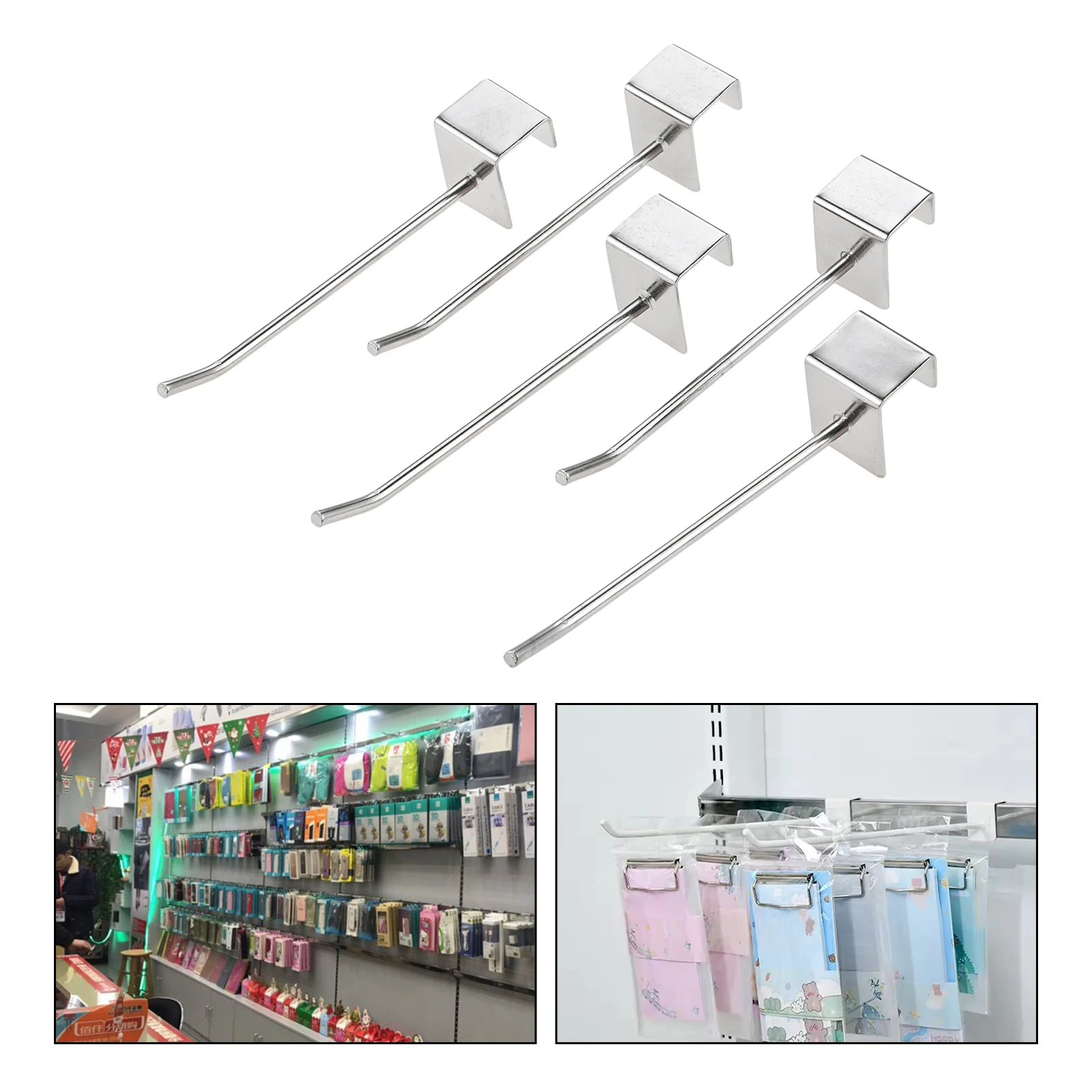 5Pcs Metal Display Hooks Shelf Wall Mounting Buckle 5/10/15/20cm for Goods Hanging Kitchen Garage Garden Storage Organizer