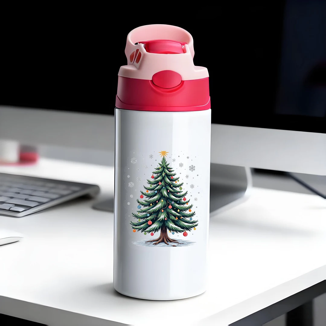

304 stainless steel thermal cup + cartoon Christmas tree pattern straw cup portable thermal cup for kids musthave Christmas gift