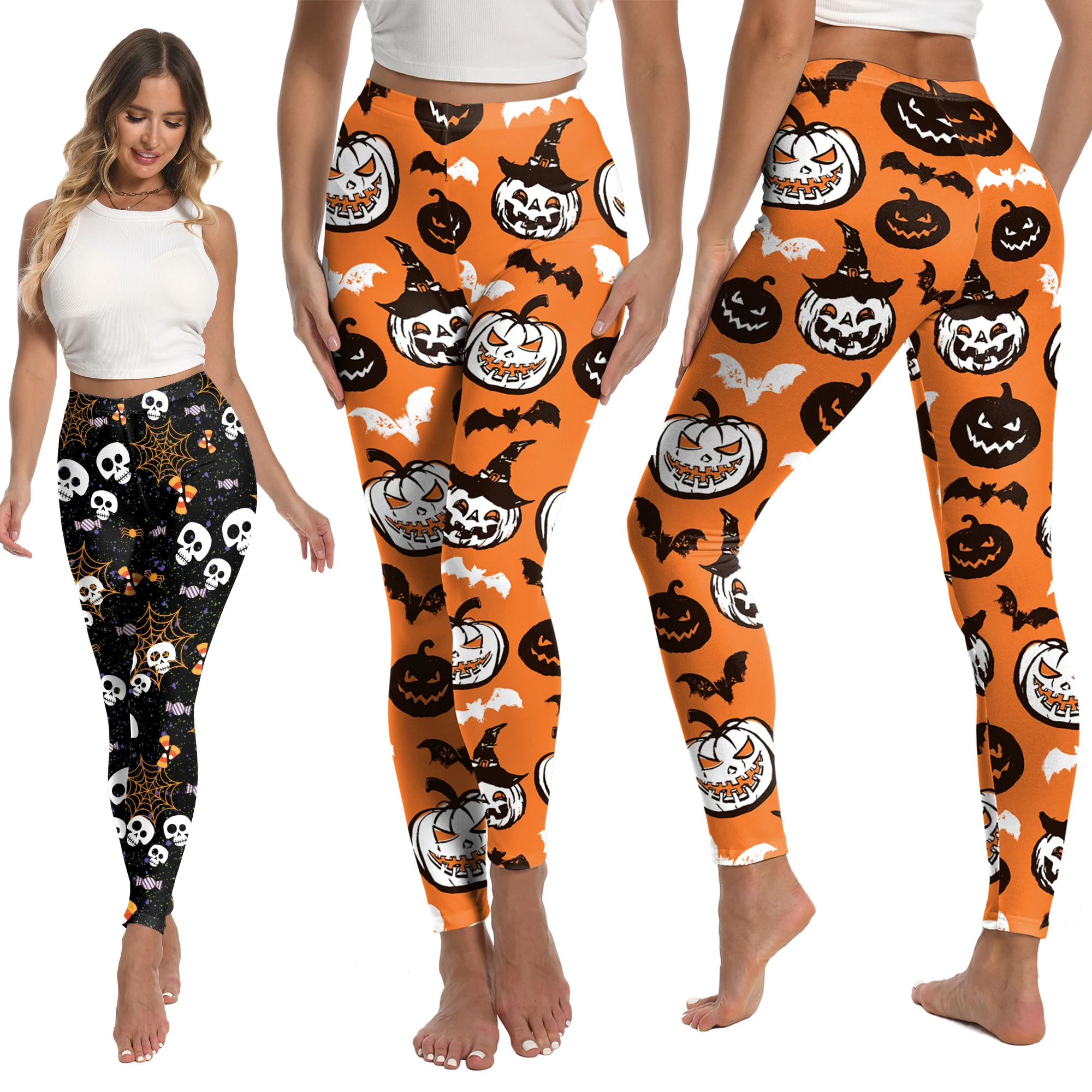 

Halloween Ladies Yoga Pants Female Hign Waist Sexy Yoga Elastic Slim Fitness Gym Sport Workout pumpkin skeleton Women Leggings