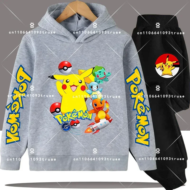

2026 New Pikachu Cartoon Print Boys' Sport Shirt Children's Hooded Jacket Set Girls' Casual Top Autumn/Winter Long Sleeve