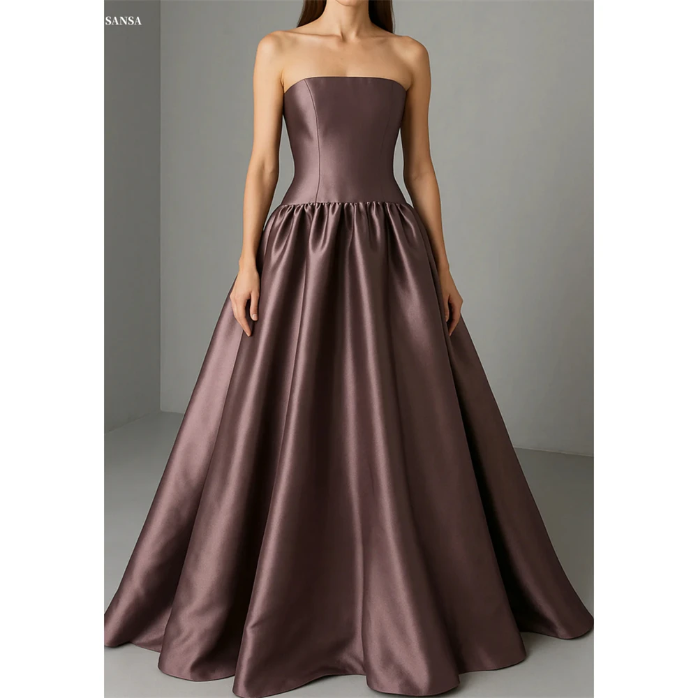 

Sansa Customized Russet Strapless Multilayer Pleats A-line Prom Dress Sleeveless Vestidos De Noche Floor-Length Formal Evening