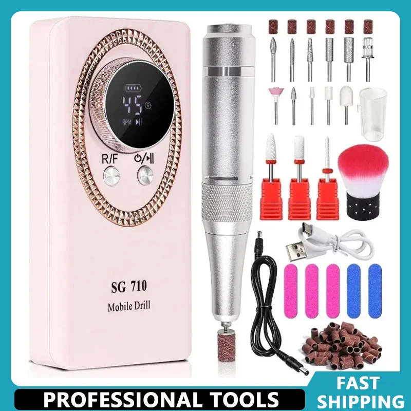 

45000RPM Nail Drill Machine Rechargeable Manicure Cutter With LCD Display Portable Electric Nail File Nail Drills for Acrylic