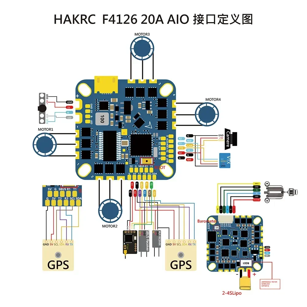 Controlador de vuelo HAKRC F4126 F411 AIO ICM42688 BLHELI_S 20A/35A ESC Sensor de corriente de barómetro OSD incorporado 2-6S para Dron RC FPV