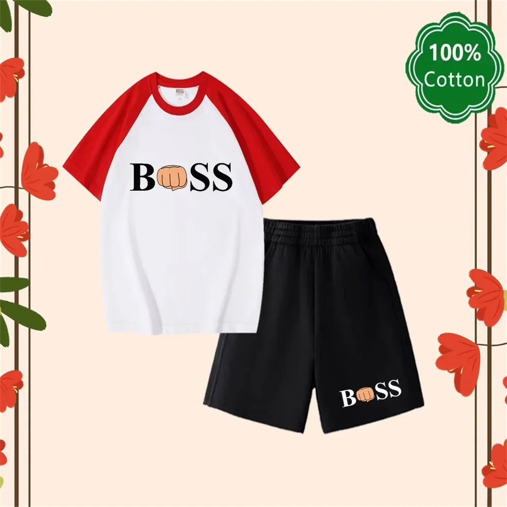 

The New Fashionable Children's Classic Set, a Polyester Fiber Printed T-shirt and Casual Shorts Set, Is a Summer Gift That Boys