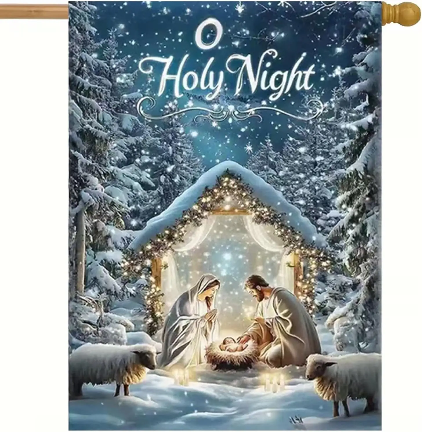 Christmas Holy Night Jesus Garden Flag 28x40 Inch Double Sided Outside, Christmas Nativity Winter Holiday Seasonal Yard Outd ZZM