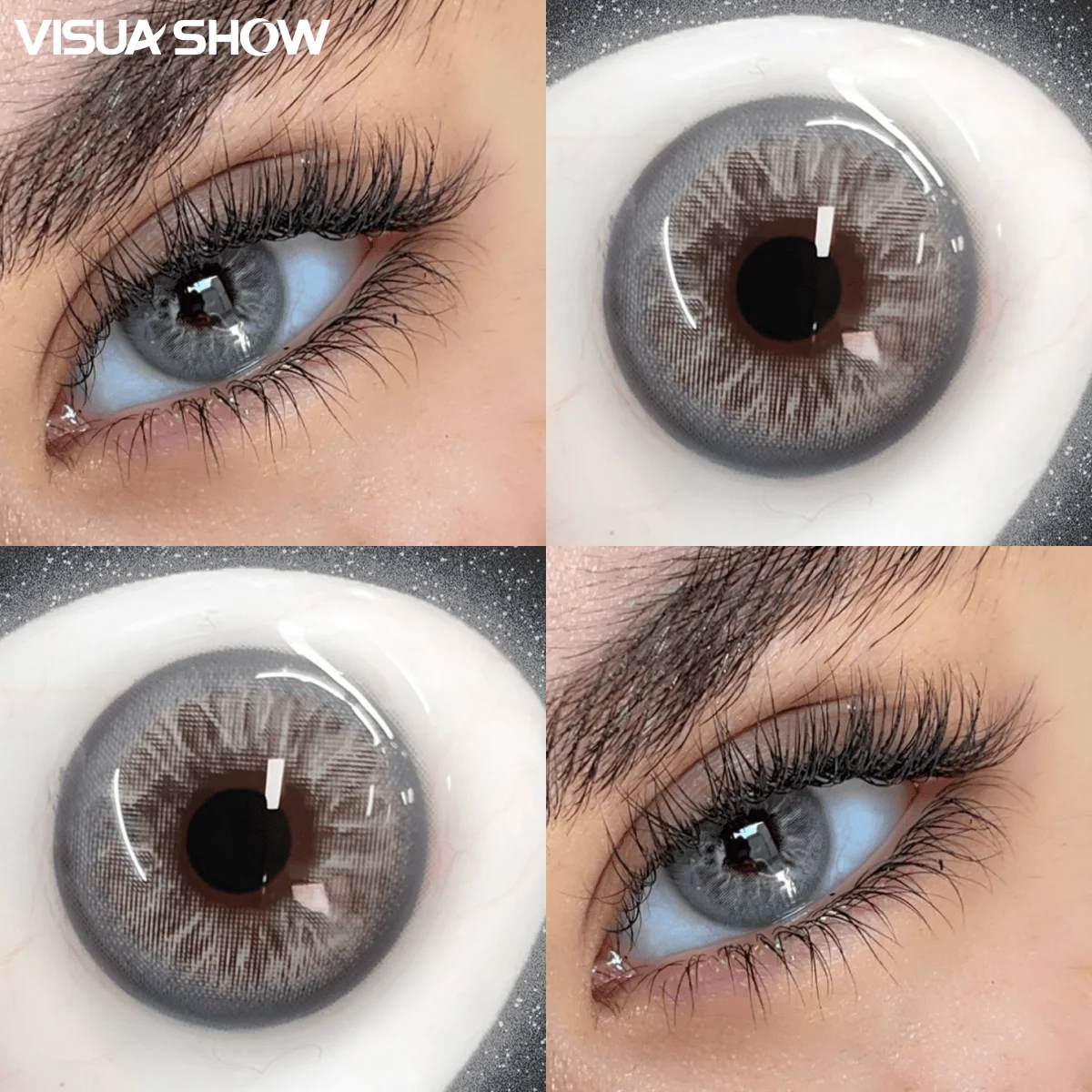 VISUASHOW 1 Paar graue Kontaktlinsen, kleine Pupille, halbjährlich verwendbare, farbige Kontaktlinsen zur Augenvergrößerung für Beauty, Cosplay und Make-up – Detail 4
