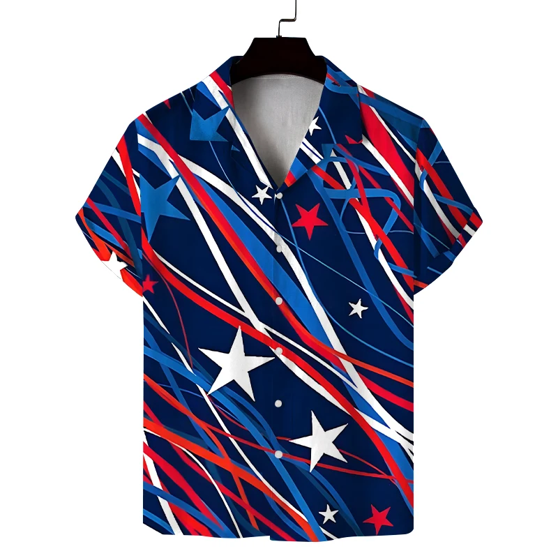 Men's summer Cuban collar short-sleeved shirt with five-pointed star personality print comfortable and versatile shirt