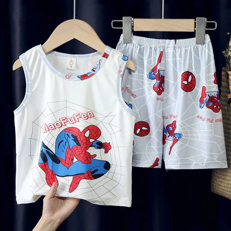 Summer Thin Children's Vest Set Boy Children's Pajamas Loose Sleeveless Pajamas Spiderman Home Clothes Two-piece Set