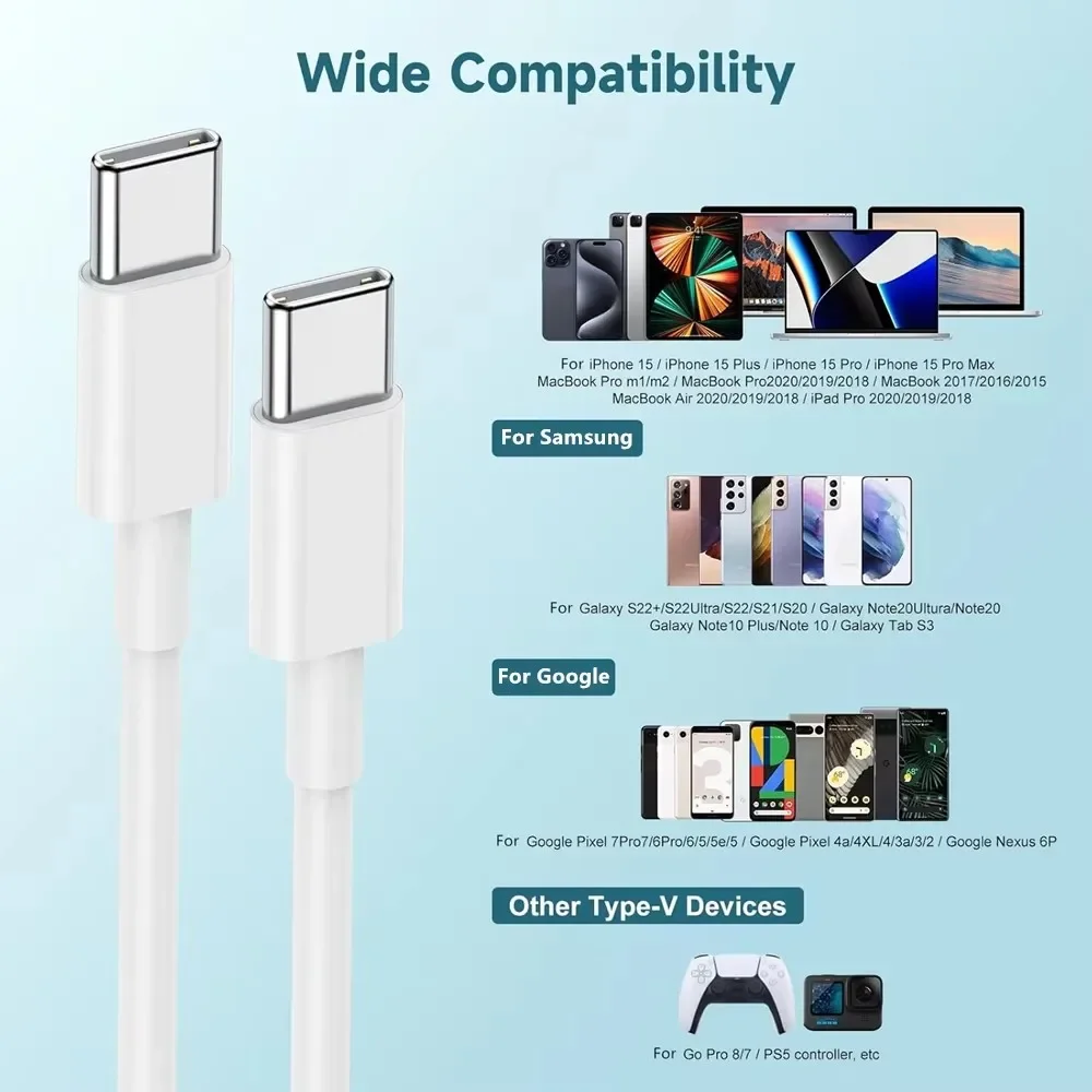3PCS USB-C to USB-C Fast Charging Cable 100W Type-C Cable for iPhone 15/16/17 pro Max Samsung Google Xiaomi Redmi - Set of 3