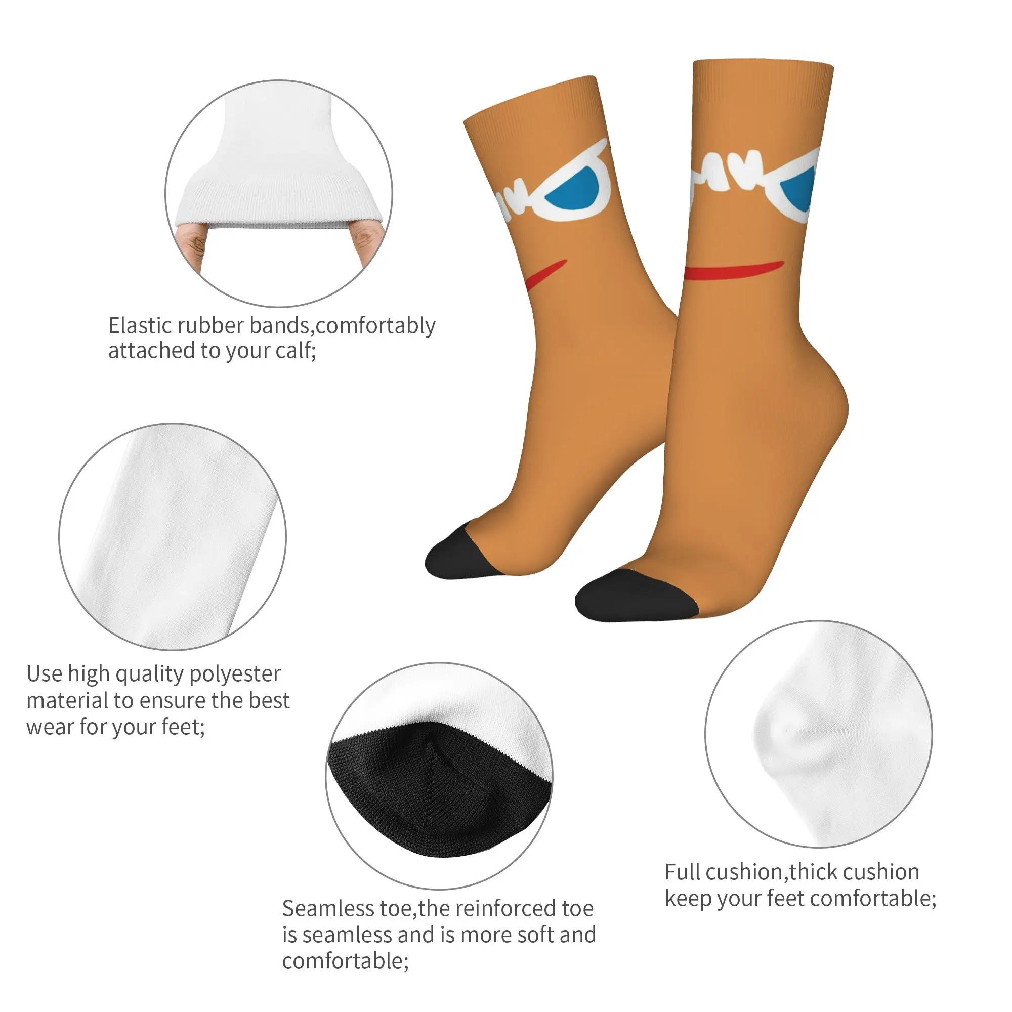 Autumn Winter Funny Unisex Gingerbrave Cursed Face Socks Cookie Run Kingdom Game Sweat Absorbing Basketball Socks