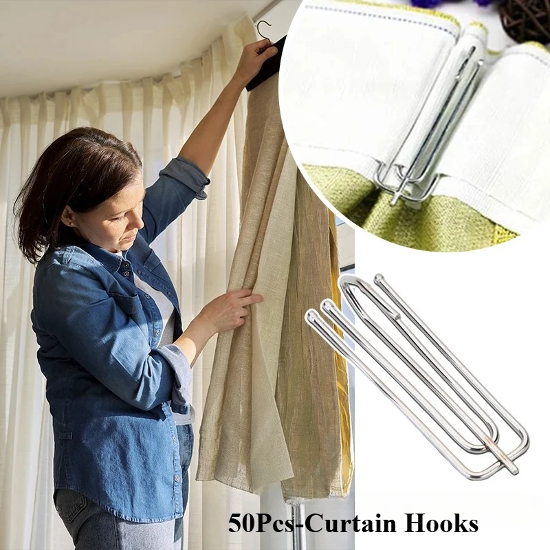 50Pcs Window Treatment 4 Prongs Pinch Pleat Drapes Curtain Hooks Stainless Steel Metal Curtain Pleat Hooks