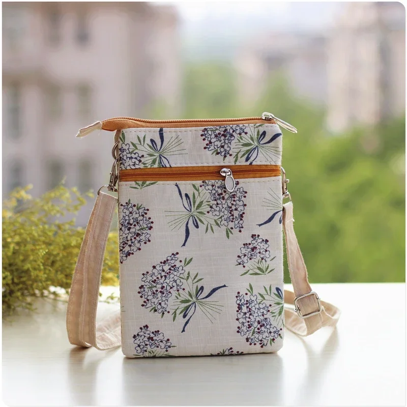 Flower Cotton Small Mobile Phone Bag for Women Female Casual Mini Crossbody Shoulder Canvas Light Messenger Bag for Student Girl