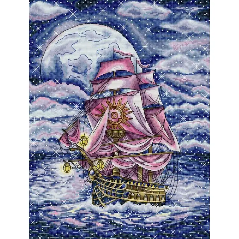 

Sailboat Under the Stars DIY Handmade Cross Stitch Set Aida 14ct 16ct 11ct White Canvas Counted Stamping Fabric Embroidery Kits