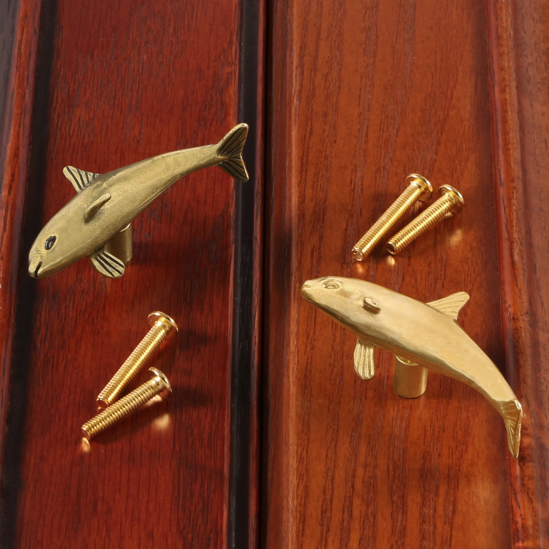 Brass Animals Furniture Handles Golden Dolphin Cabinet Handles Marine Fish Door Drawer Knobs Kitchen Wardrobe Cupboard Pulls Diy
