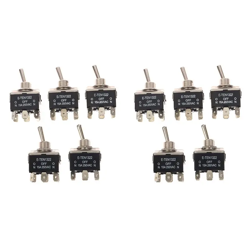 AA84 10Pcs Heavy Duty Car Boat Rocker Toggle Switch 15A 250V 6 Pin 3 Position SPST On/OFF Rocker Switches Spst Rocker Switch
