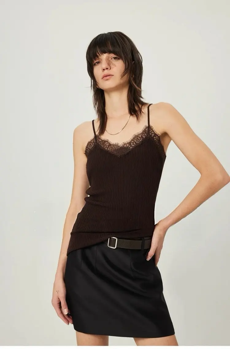 Winsleter-31.6% lã de ovelha elegante colete com alça suspensa, retalhos de renda, camisola de malha feminina para viagem, 2026 primavera novo t5d910cc