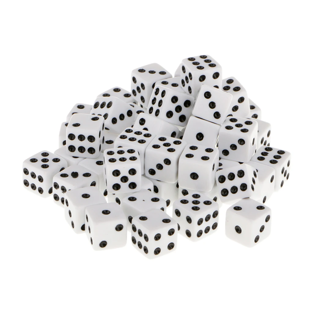 12mm 50Pcs Opaque Acrylic Six Sided Spot Dice Games Spot Dice for Table Game Party Games Dice Toys Gift 6 Colors