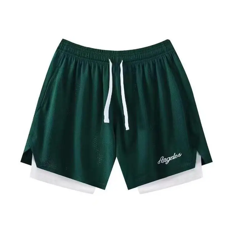 

New Basketball Shorts Belt Lining Fake Two-piece Three-point Knee Sports Pants for Men Training Summer