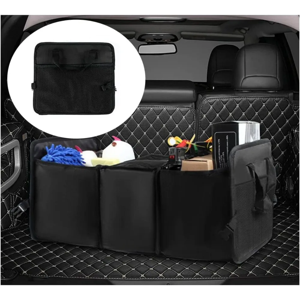 منظم صندوق السيارة القابل للطي للسيارة، منظم صندوق السيارة العازل، 3 مقصورات مع إبزيم ومقابض قابلة للطي، محمول ج