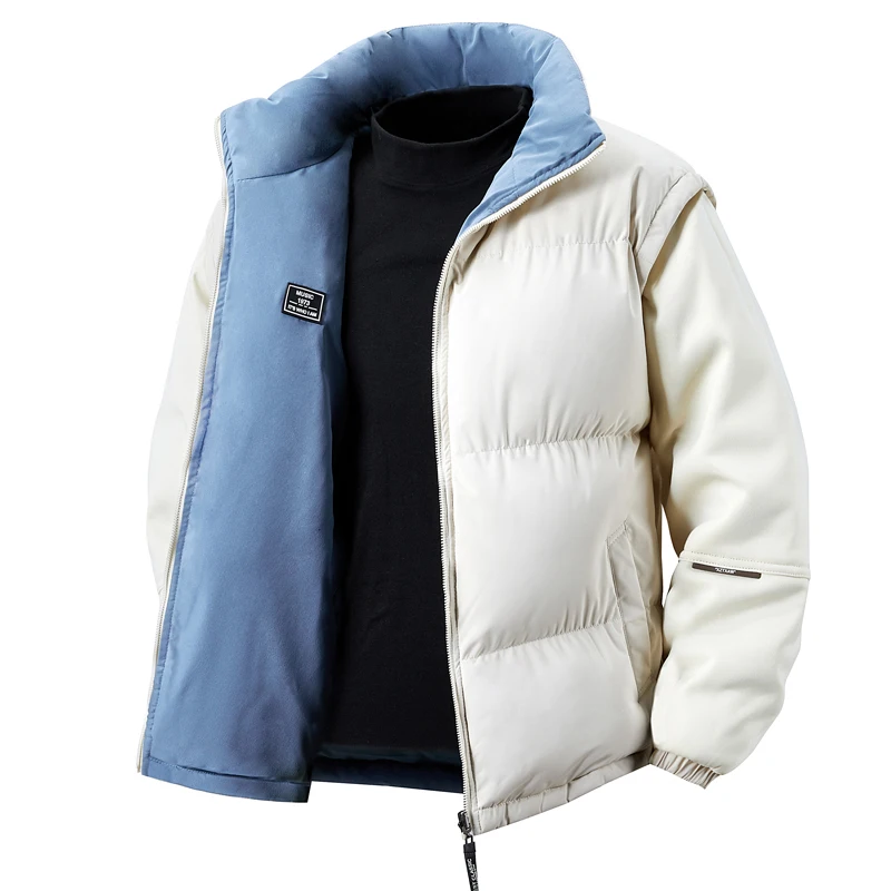 

Stylish Double Sided Cotton Jacket for Men Comfortable Warm Parkas Coats Casual Stand Collar Windproof Outerwear Winter Thicken