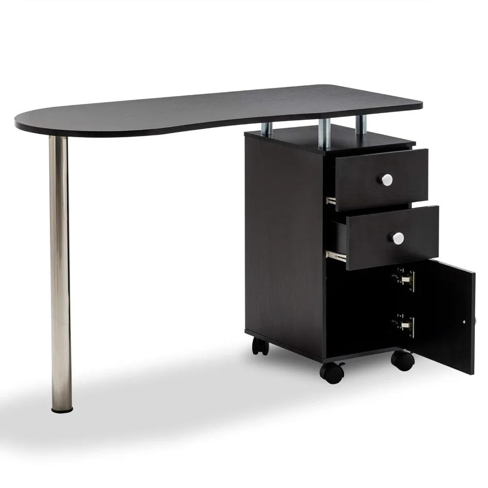 

Manicure Table Salon Nail Table, Acetone Resistant Wooden Salon Nail Desk W/Single Cabinet, Drawers, Mesa Para Uñas Manicura