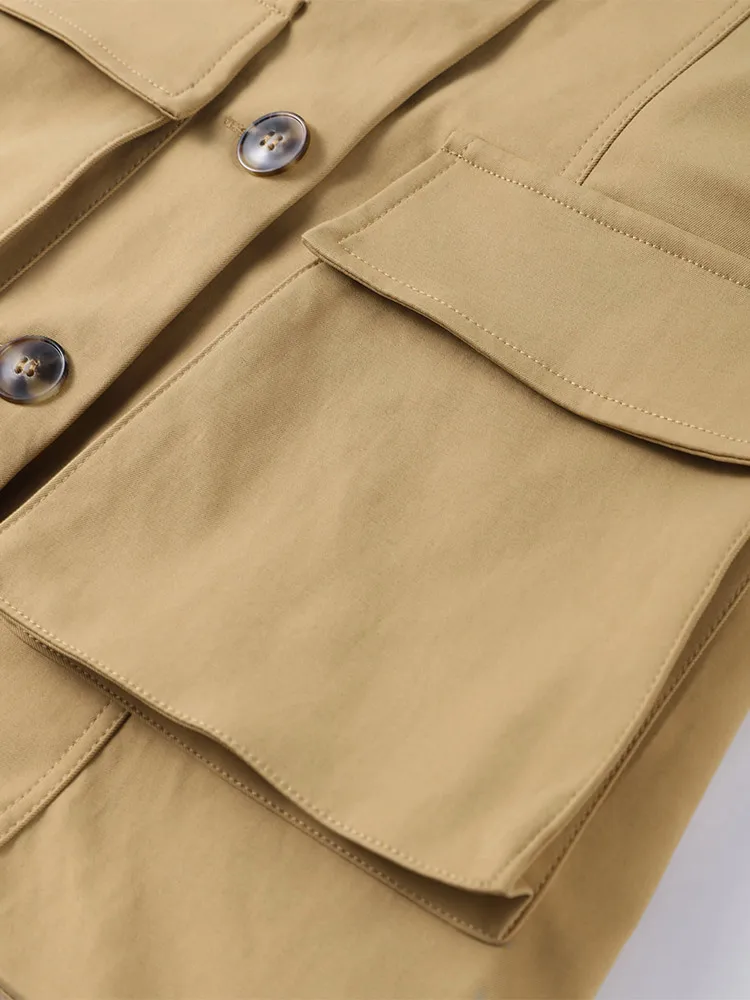 Epaulet Stehkragen Taillierter Windbreaker Damen Eleganter Langarm Einreihiger Bomber-Mantel Herbst 2025 Damen-Oberbekleidung – Detail 10