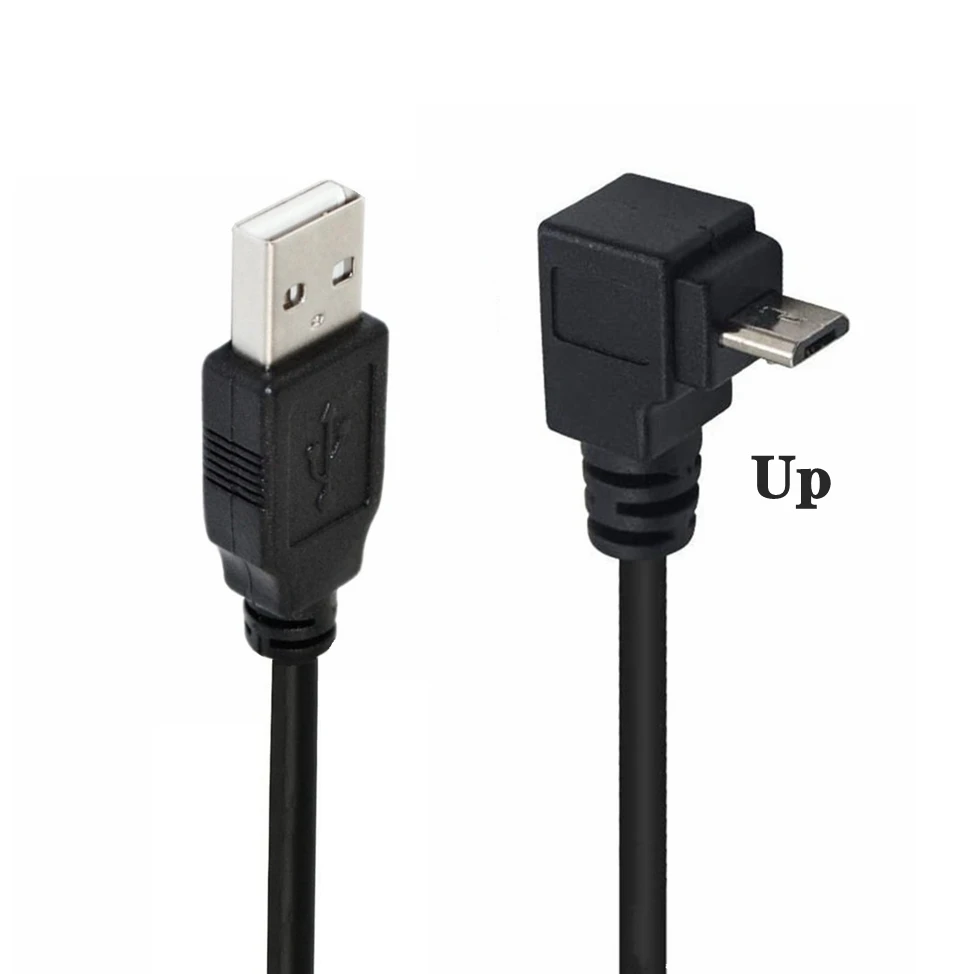 Up Down Left Right Angled 90 Degree Micro USB Male to USB male Data Fast Charge connector Cable 1m 3m 5m for mobile phone Tablet