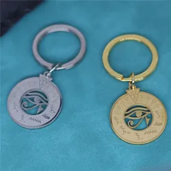 Egypt Hieroglyph Eye Of Horus Pendant Keychain For Men Women Gold Color Stainless Steel Key Chains Amulet Jewelry Gift