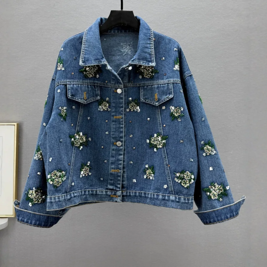 SuperAen European and American Style High Street Denim Patchwork Fashion Suit for Women Long-sleeved Loose Jackets