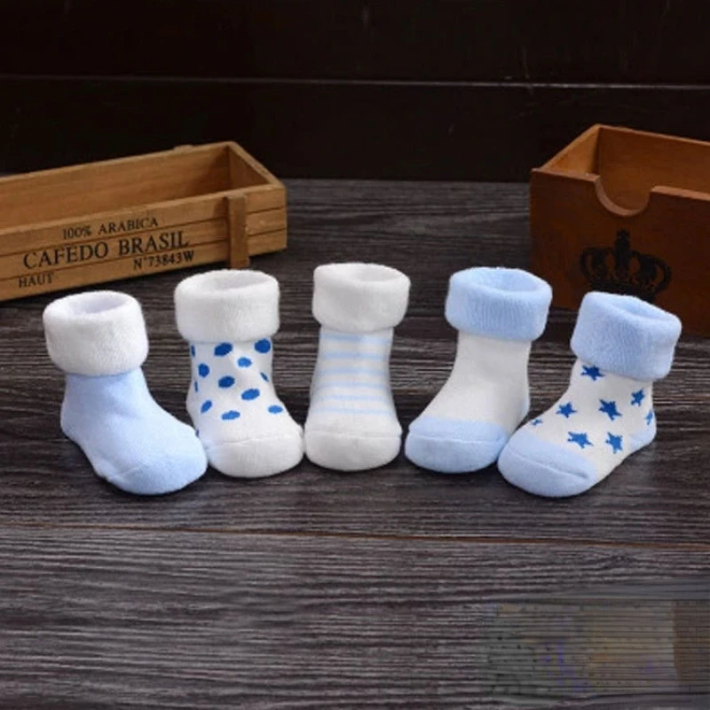 5pair New Winter Baby Infant Cartoon Socks Newborn Thickening Cotton Loose Mouth  Socks Striped Wave Point Bear Star Unisex Warm