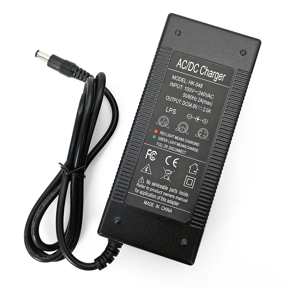 10PÇS/LOT Liitokala 48 54.6V Battery Charger for 18650V Battery Pack, 2A/2000mA Charging Current Input: 100-240V DC 5.5*2.1 plug