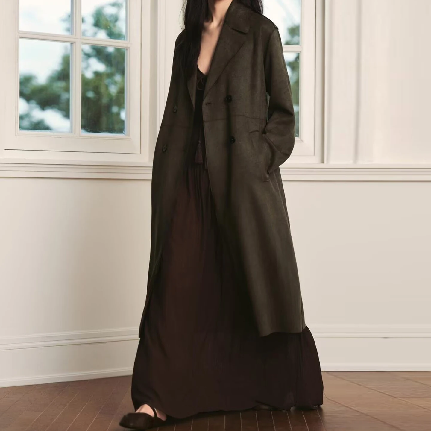 Z 2025 New Faion Long Length Anti-Fur Leather Effect Women's Coat Individuali Simple Sle Double Breasted Button Pu...